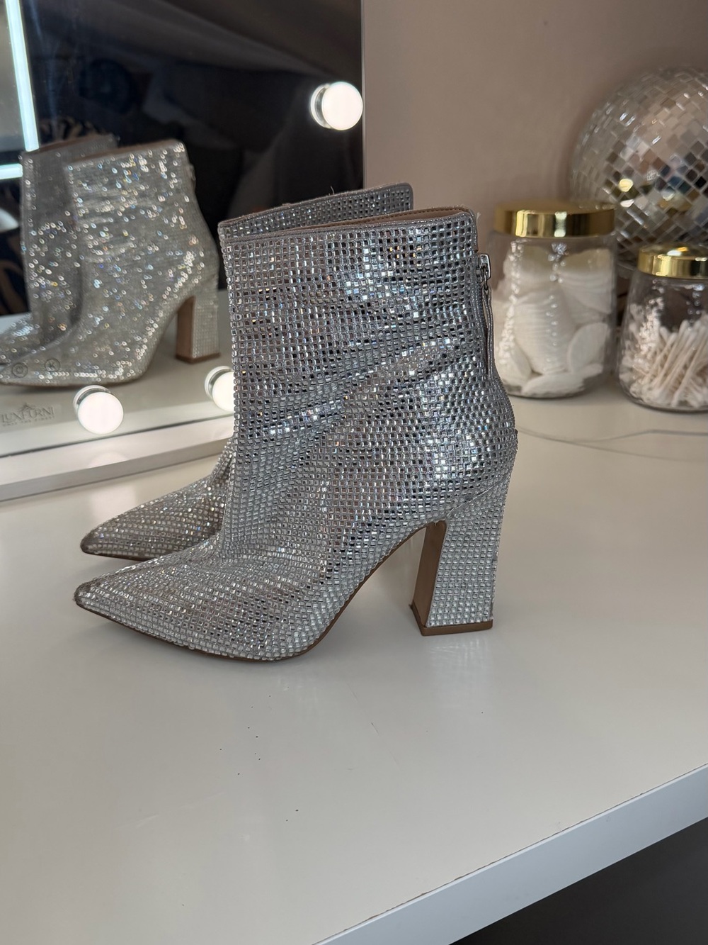 Steve Madden Silver Crystal Embellished Pointed Toe Ankle Boots